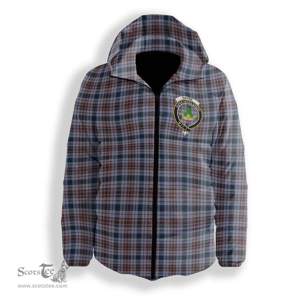 ScotsTee Shop Scottish Gayre Hunting Modern Crest Tartan Down Jacket Winter White Duck Down Plaid