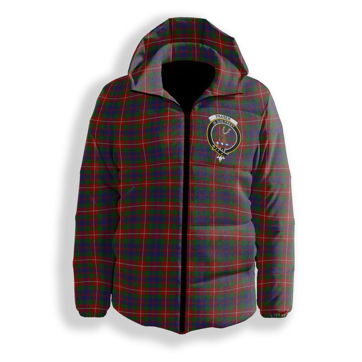 ScotsTee Shop Scottish Fraser of Lovat Crest Tartan Down Jacket Winter White Duck Down Plaid