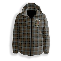 ScotsTee Shop Scottish Graham of Menteith Weathered Crest Tartan Down Jacket Winter White Duck Down Plaid