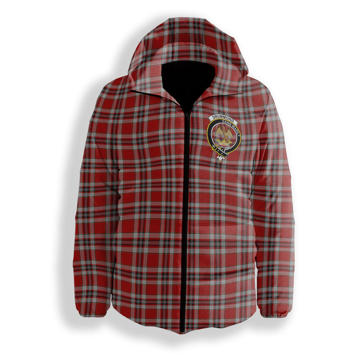 ScotsTee Shop Scottish Drummond of Perth Dress Crest Tartan Down Jacket Winter White Duck Down Plaid