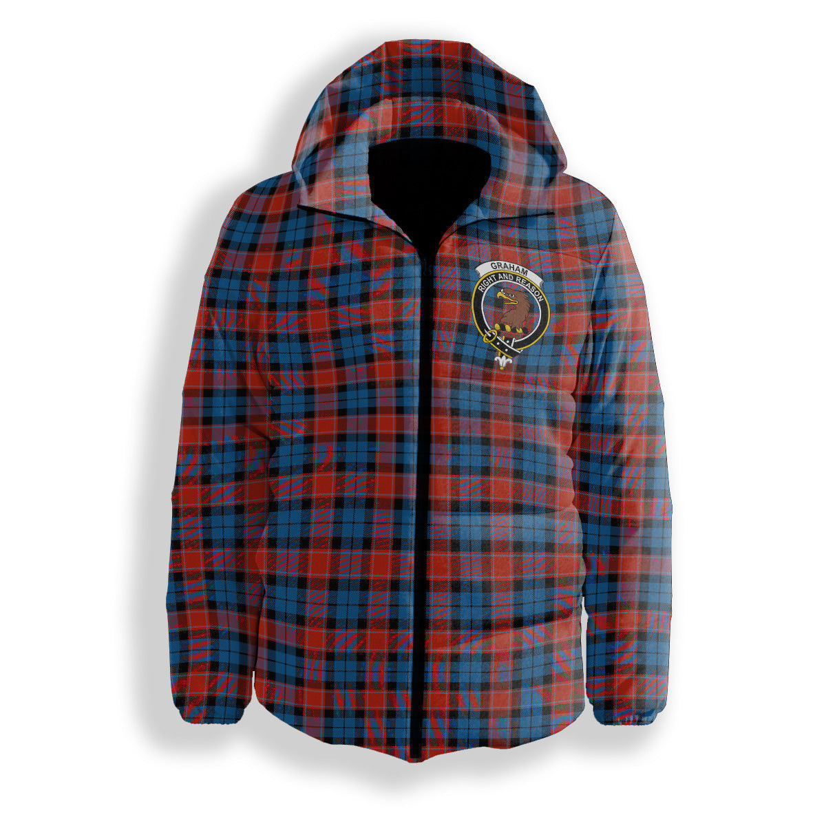 ScotsTee Shop Scottish Graham of Menteith Red Ancient Crest Tartan Down Jacket Winter White Duck Down Plaid
