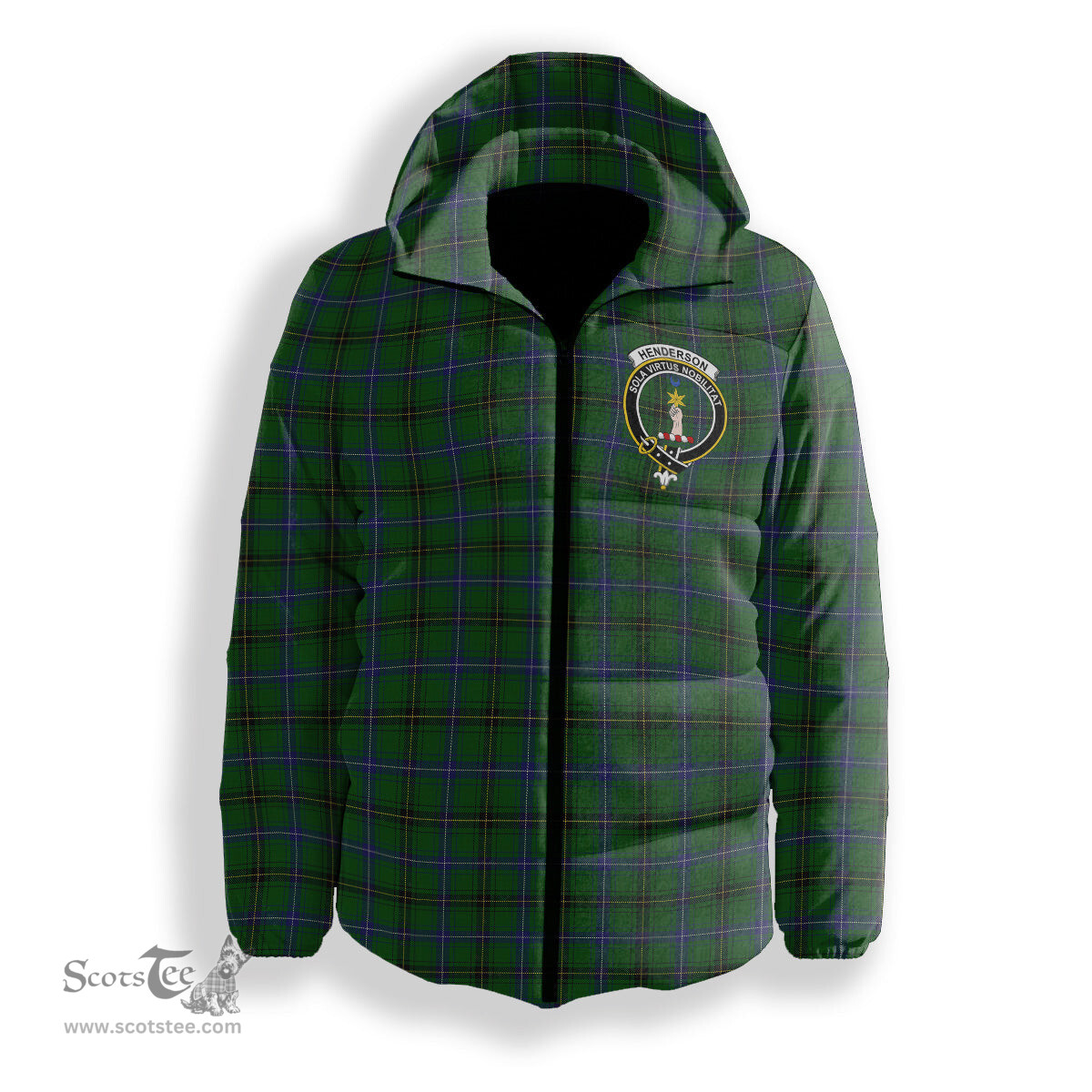 ScotsTee Shop Scottish Henderson MacKendrick Crest Tartan Down Jacket Winter White Duck Down Plaid