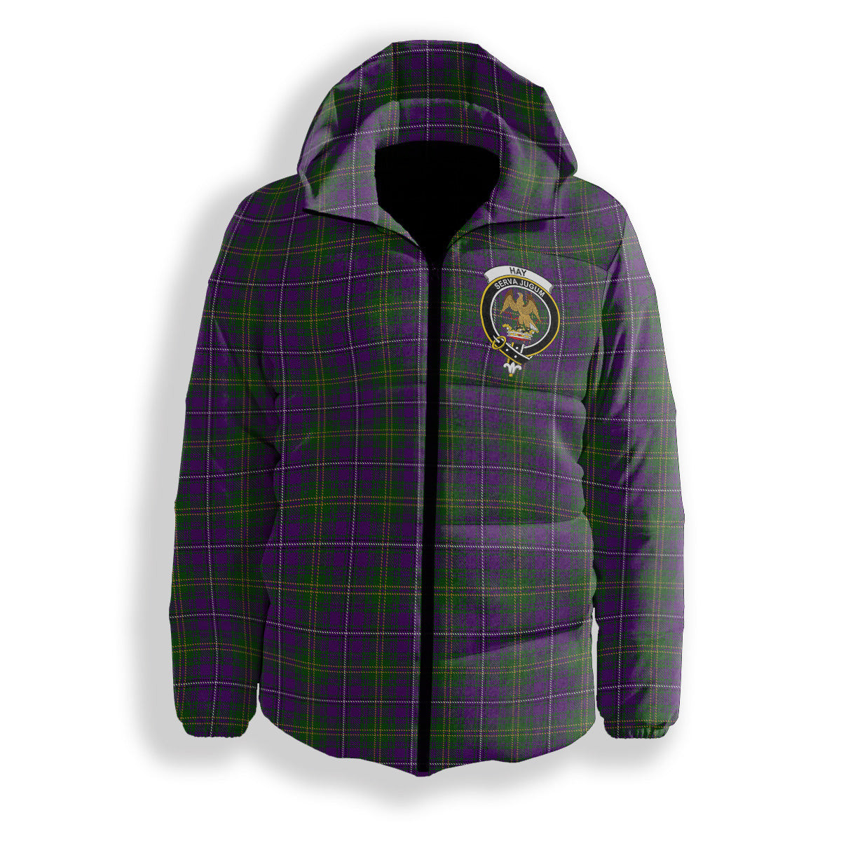 ScotsTee Shop Scottish Hay of Megginch Crest Tartan Down Jacket Winter White Duck Down Plaid