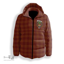 ScotsTee Shop Scottish Hamilton Red Crest Tartan Down Jacket Winter White Duck Down Plaid