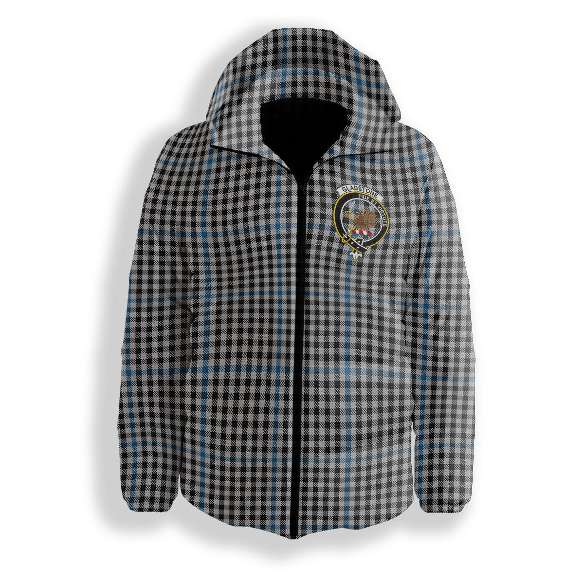 ScotsTee Shop Scottish Gladstone Crest Tartan Down Jacket Winter White Duck Down Plaid