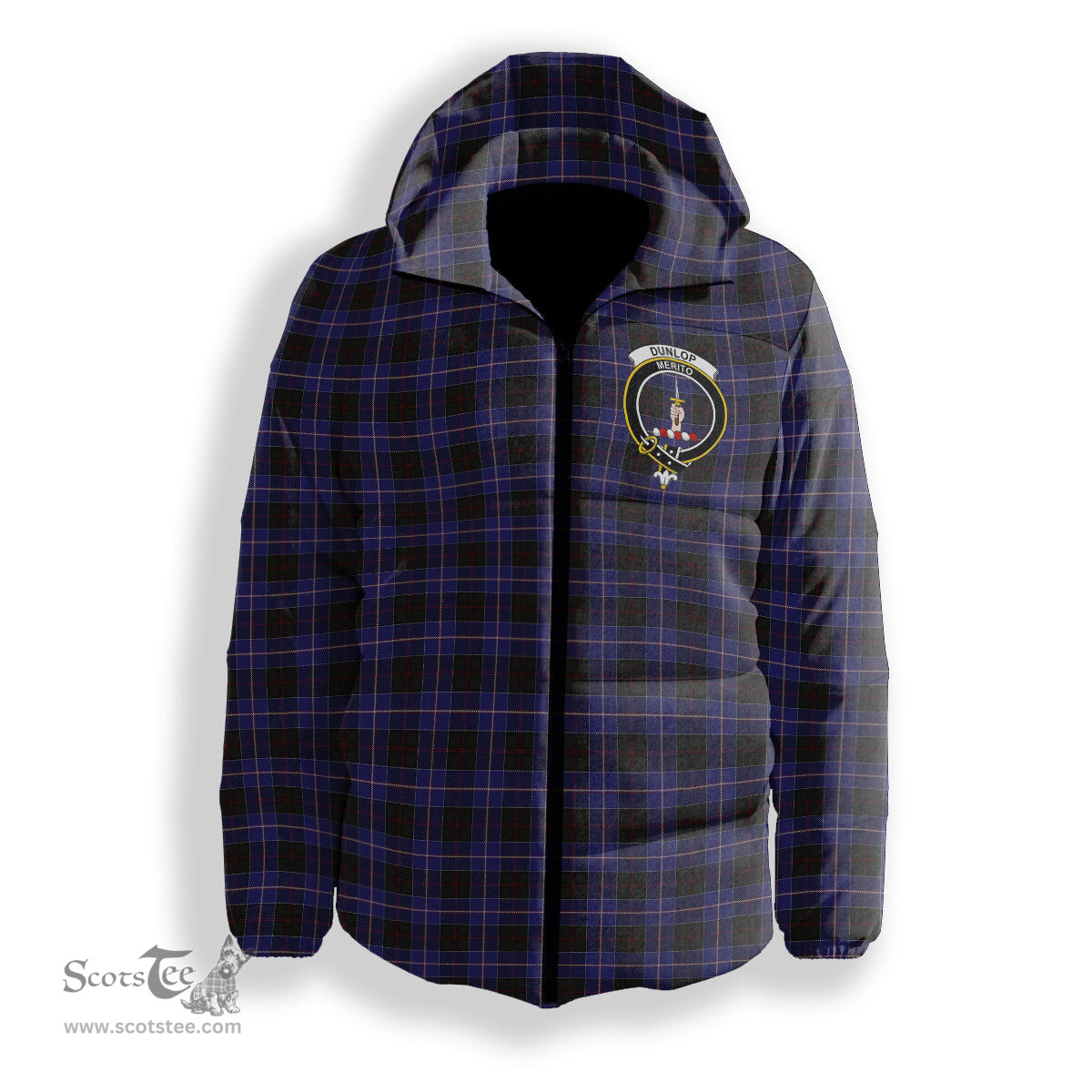 ScotsTee Shop Scottish Dunlop Crest Tartan Down Jacket Winter White Duck Down Plaid