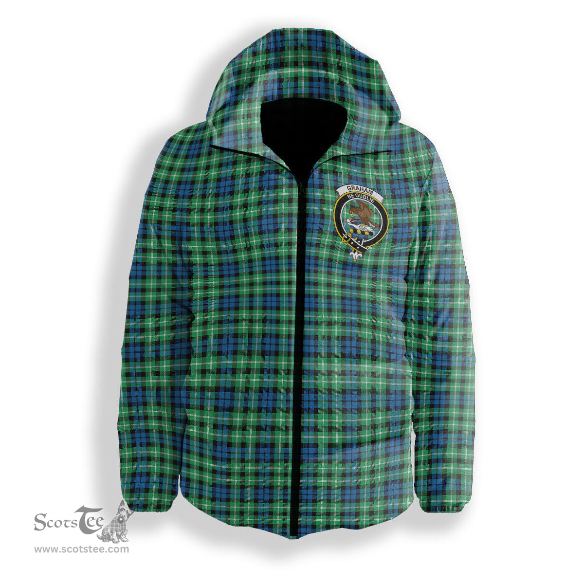 ScotsTee Shop Scottish Graham of Montrose Ancient Crest Tartan Down Jacket Winter White Duck Down Plaid