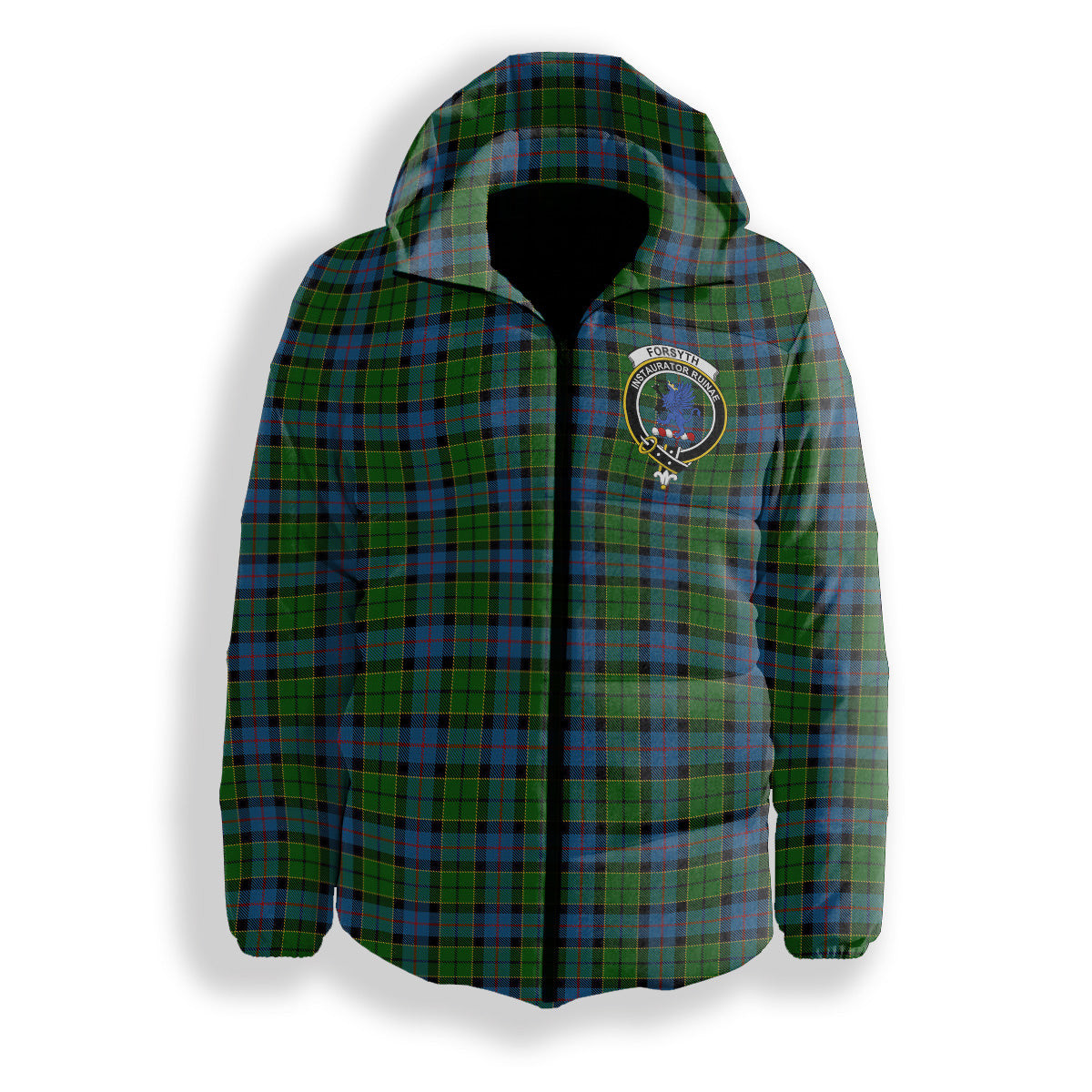 ScotsTee Shop Scottish Forsyth 1795 Crest Tartan Down Jacket Winter White Duck Down Plaid