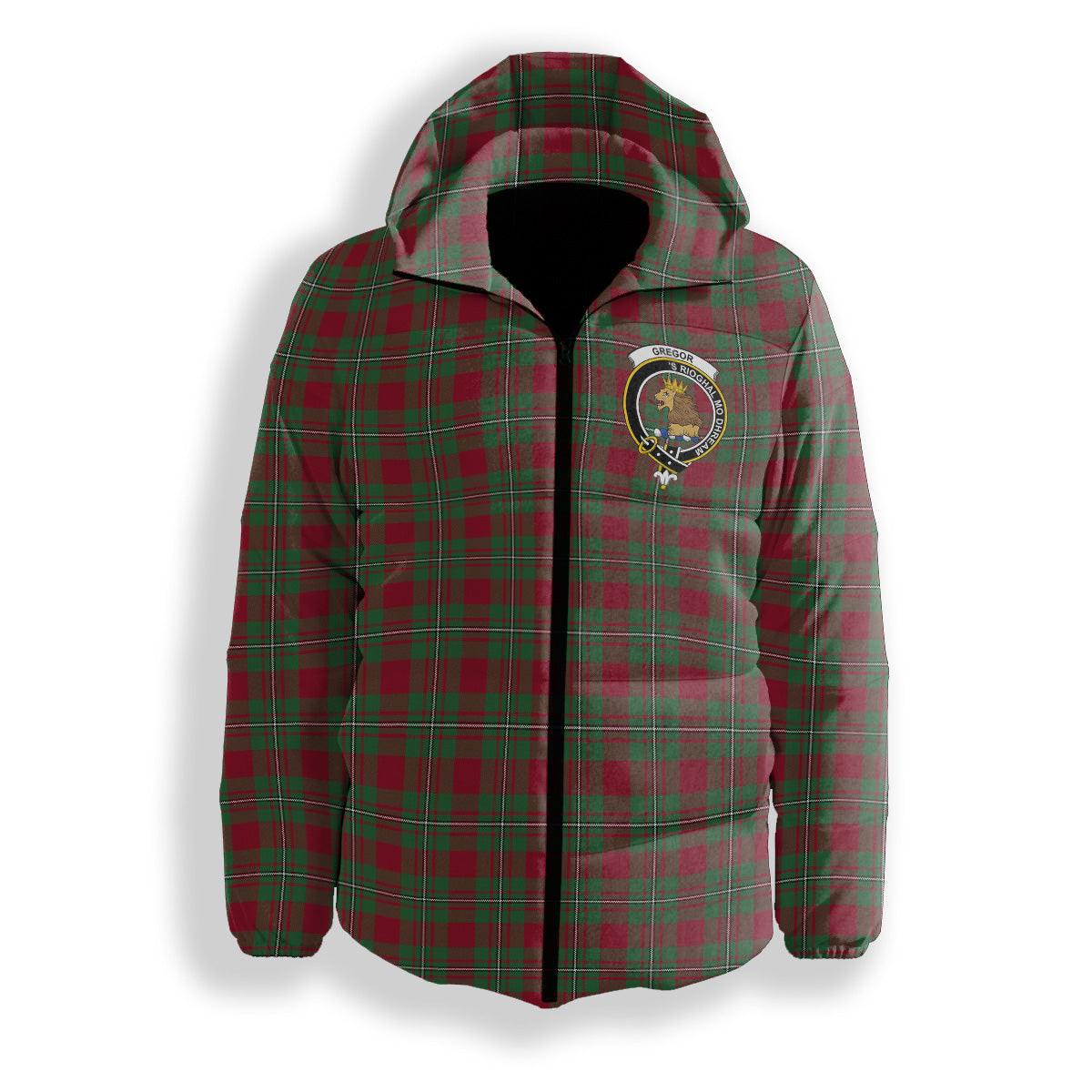 ScotsTee Shop Scottish Gregor of Cardney Modern Crest Tartan Down Jacket Winter White Duck Down Plaid