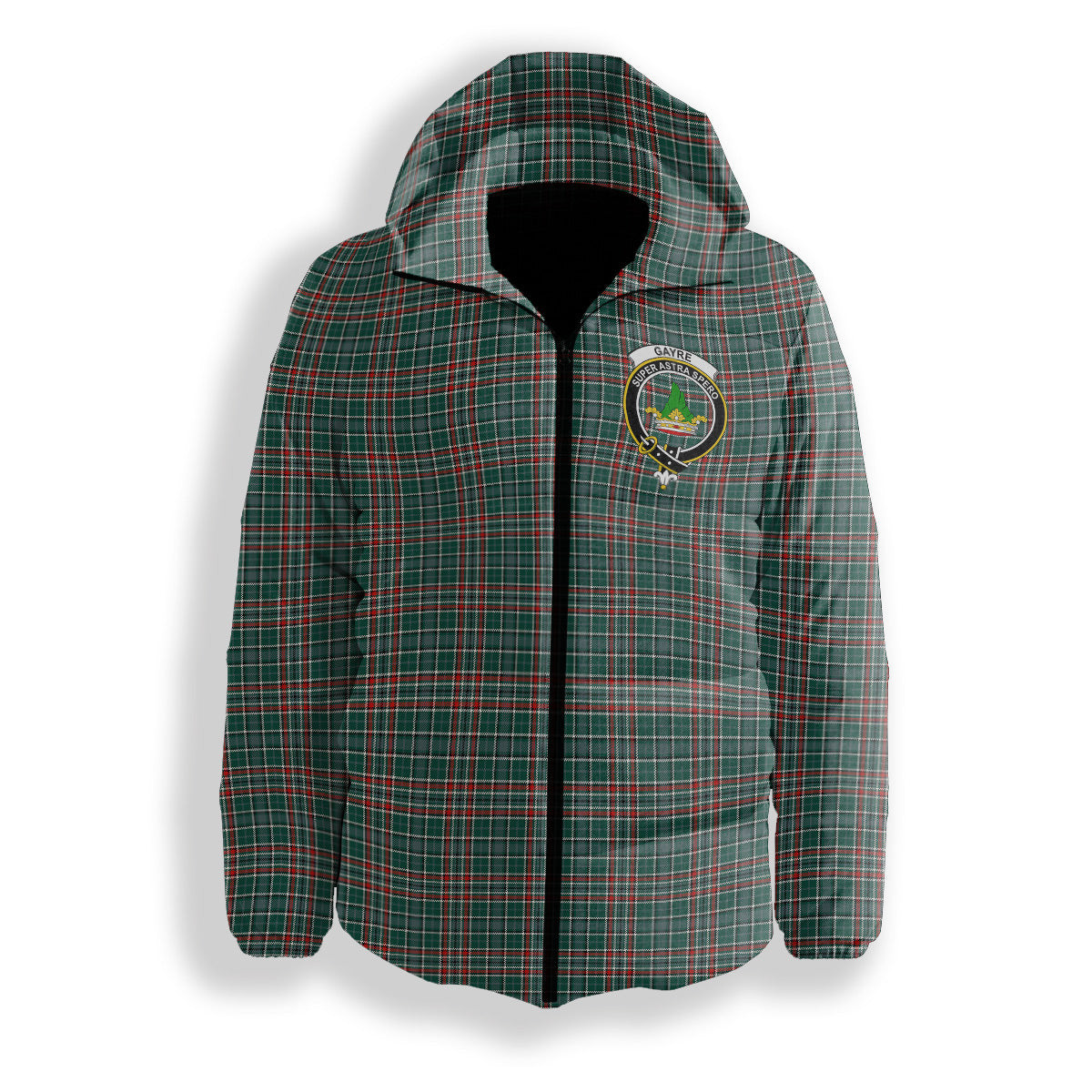 ScotsTee Shop Scottish Gayre Dress Modern Crest Tartan Down Jacket Winter White Duck Down Plaid