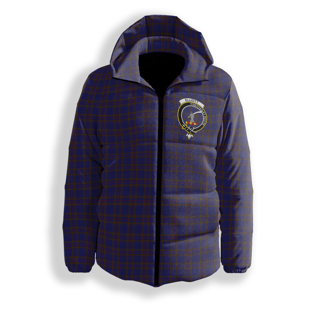 ScotsTee Shop Scottish Elliot Crest Tartan Down Jacket Winter White Duck Down Plaid
