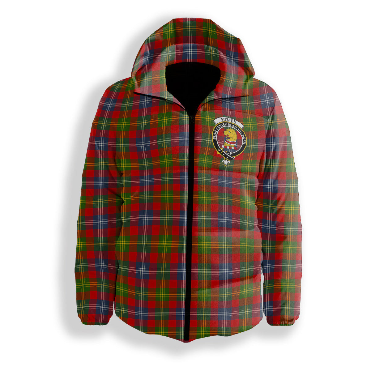 ScotsTee Shop Scottish Foster Modern Crest Tartan Down Jacket Winter White Duck Down Plaid
