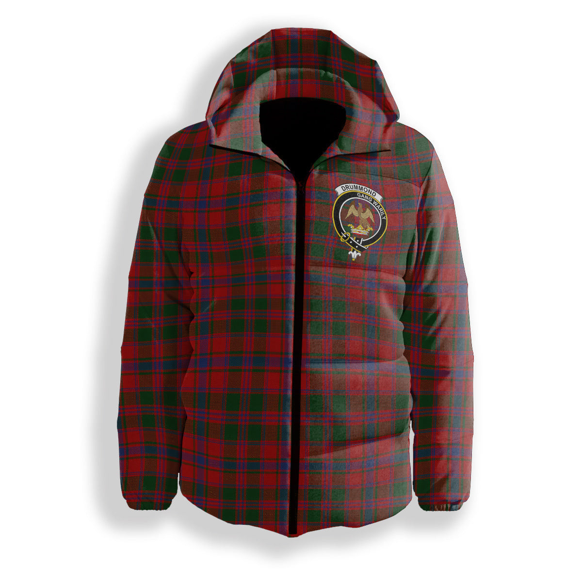 ScotsTee Shop Scottish Drummond 2 Crest Tartan Down Jacket Winter White Duck Down Plaid