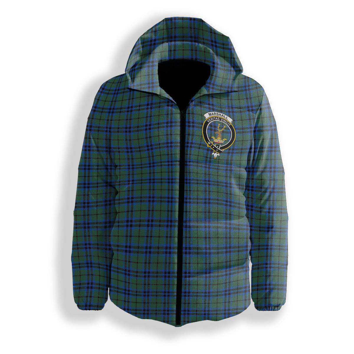 ScotsTee Shop Scottish Marshall 2 Crest Tartan Down Jacket Winter White Duck Down Plaid