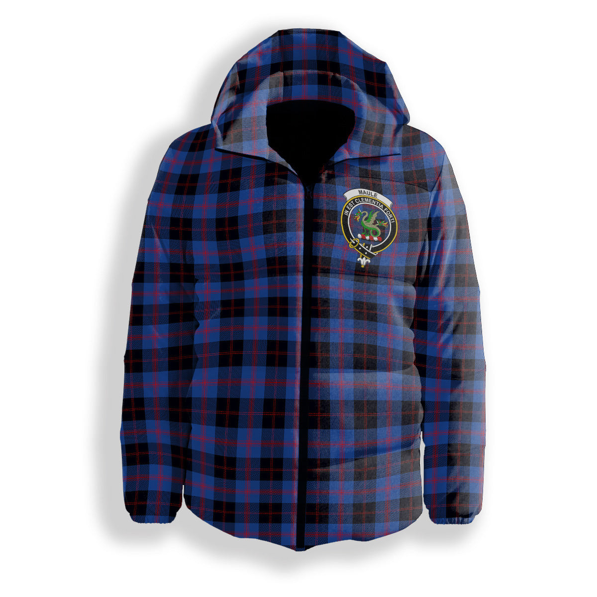 ScotsTee Shop Scottish Maule Modem Crest Tartan Down Jacket Winter White Duck Down Plaid