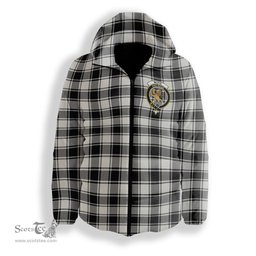 ScotsTee Shop Scottish McFie Black & White Modern Crest Tartan Down Jacket Winter White Duck Down Plaid