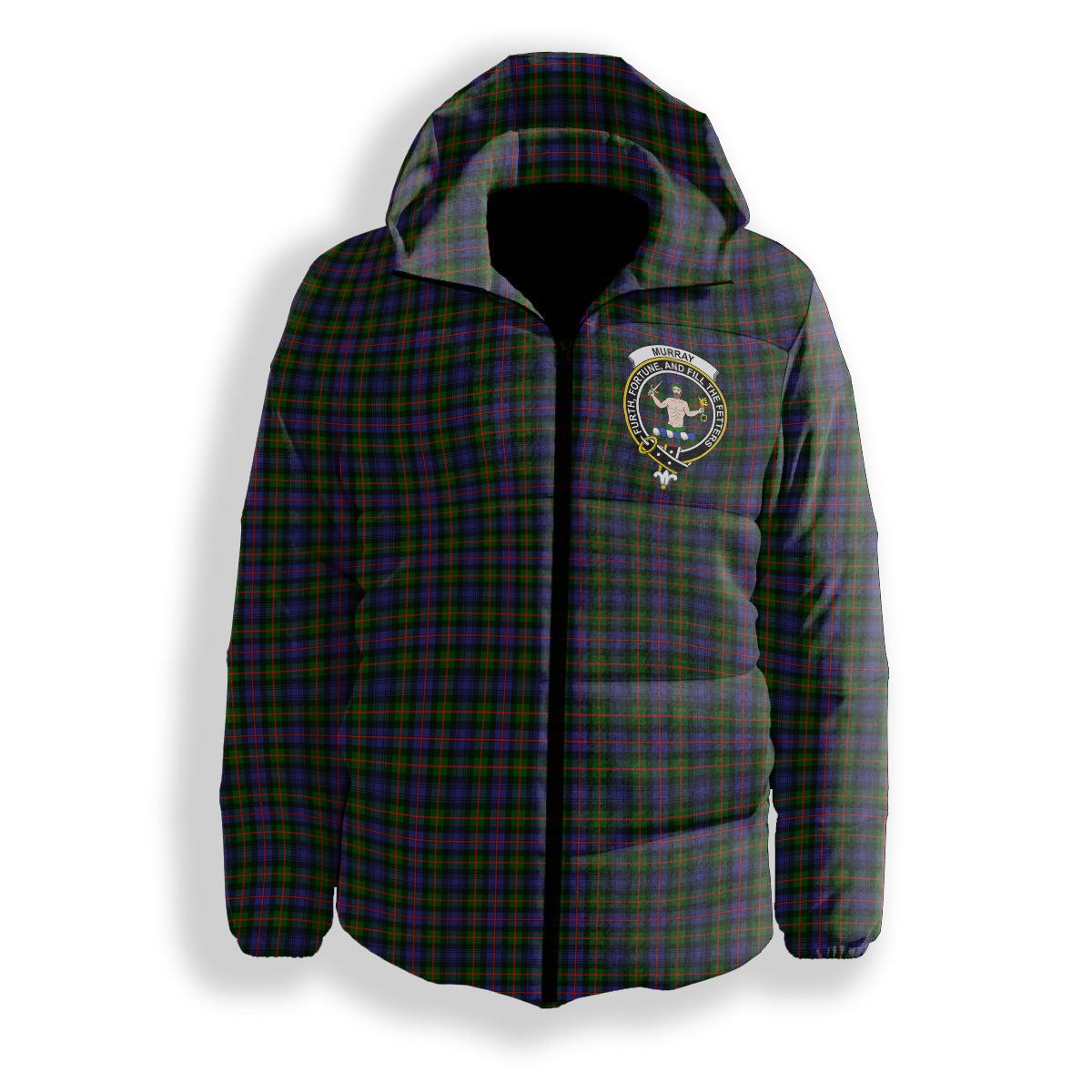 ScotsTee Shop Scottish Murray of Atholl Modern Crest Tartan Down Jacket Winter White Duck Down Plaid