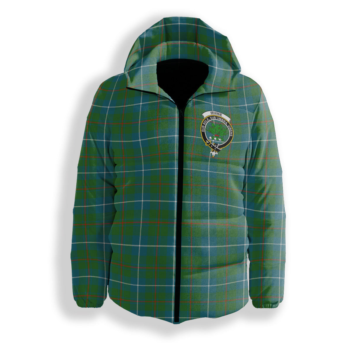 ScotsTee Shop Scottish Irvine of Bonshaw Tower Ancient Crest Tartan Down Jacket Winter White Duck Down Plaid