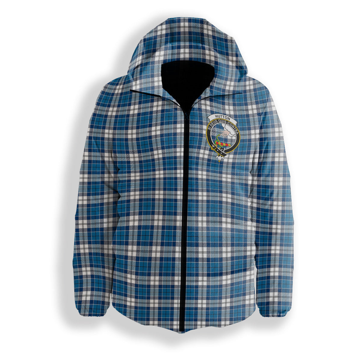 ScotsTee Shop Scottish Hutton SC Crest Tartan Down Jacket Winter White Duck Down Plaid