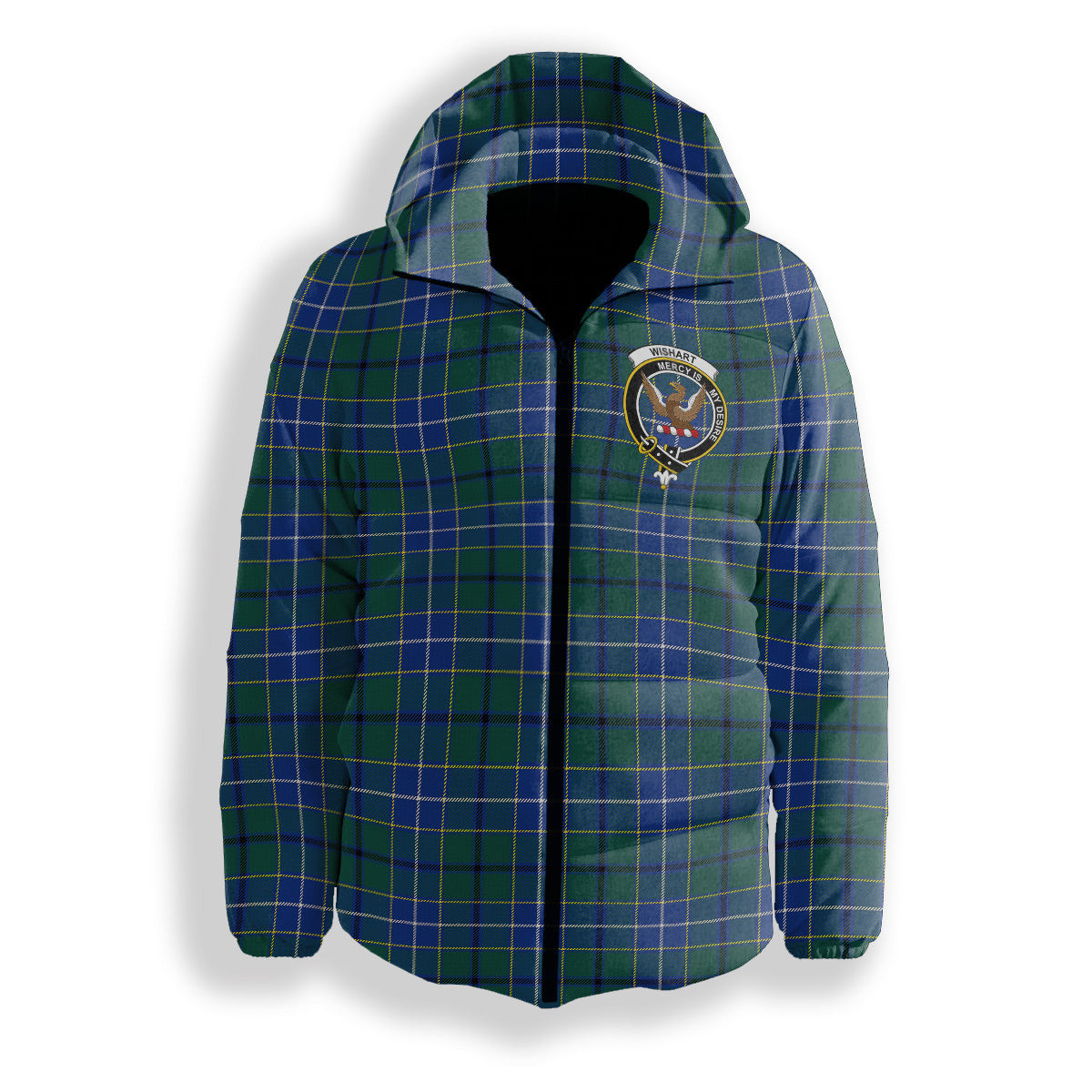 ScotsTee Shop Scottish Wishart Hunting Modern Clan Crest Tartan Down Jacket Winter White Duck Down Plaid