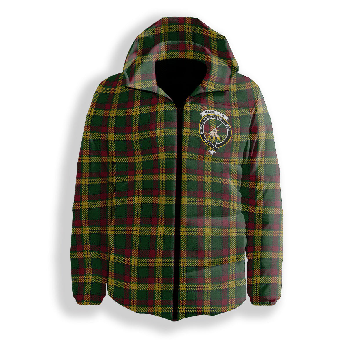 ScotsTee Shop Scottish MacMillan Ancient Crest Tartan Down Jacket Winter White Duck Down Plaid