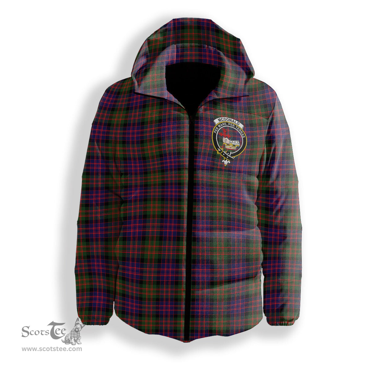 ScotsTee Shop Scottish McDonald Modern Crest Tartan Down Jacket Winter White Duck Down Plaid
