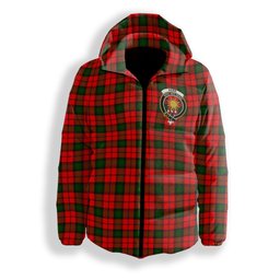 ScotsTee Shop Scottish Kerr Modern Crest Tartan Down Jacket Winter White Duck Down Plaid