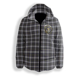ScotsTee Shop Scottish Stewart Dress Blue Crest Tartan Down Jacket Winter White Duck Down Plaid