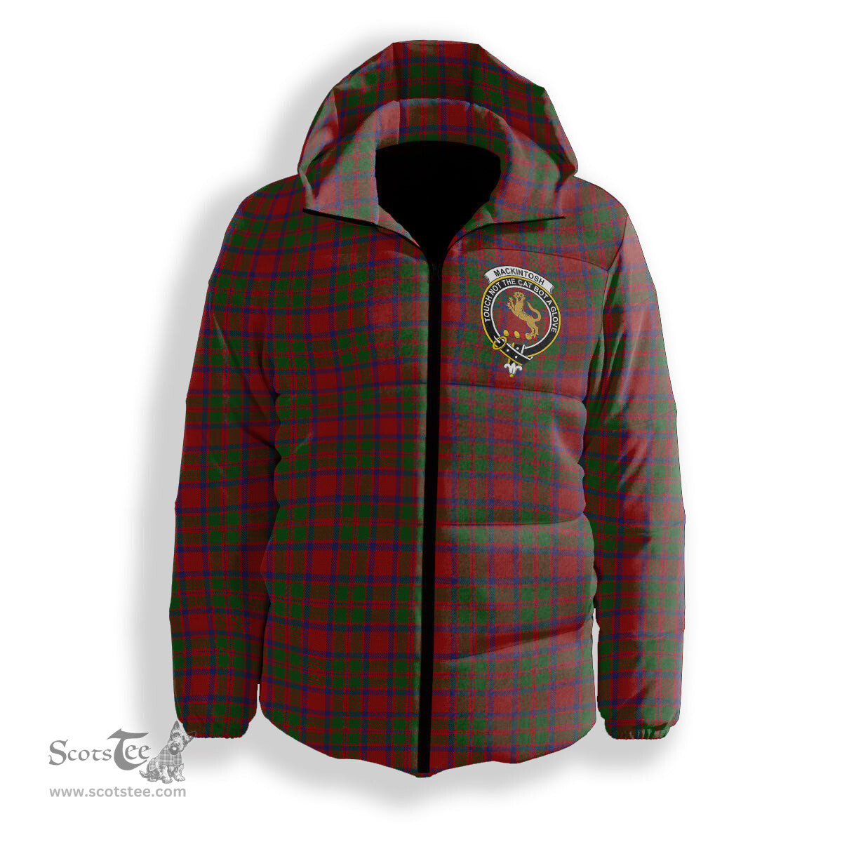 ScotsTee Shop Scottish MacKintosh Crest Tartan Down Jacket Winter White Duck Down Plaid