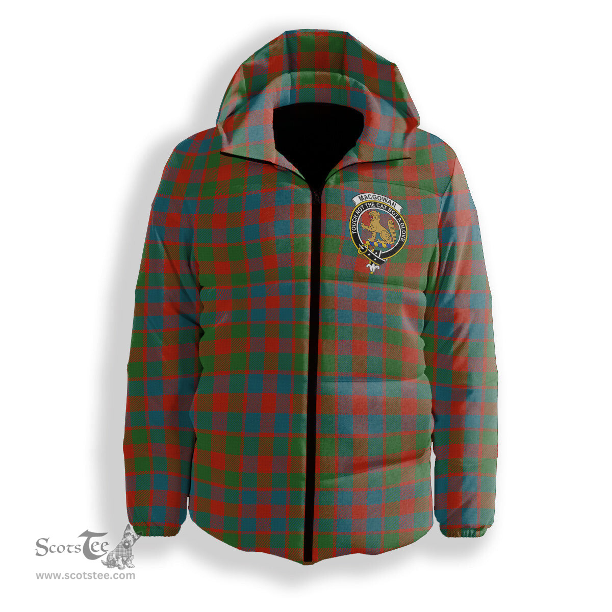 ScotsTee Shop Scottish MacGowan Ancient Crest Tartan Down Jacket Winter White Duck Down Plaid