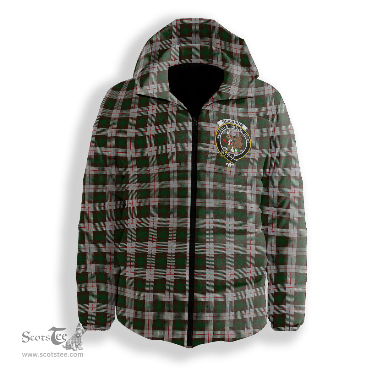 ScotsTee Shop Scottish McKinnon Dress Crest Tartan Down Jacket Winter White Duck Down Plaid