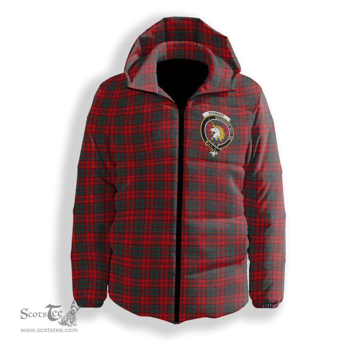 ScotsTee Shop Scottish Stewart of Appin Modern Clan Crest Tartan Down Jacket Winter White Duck Down Plaid