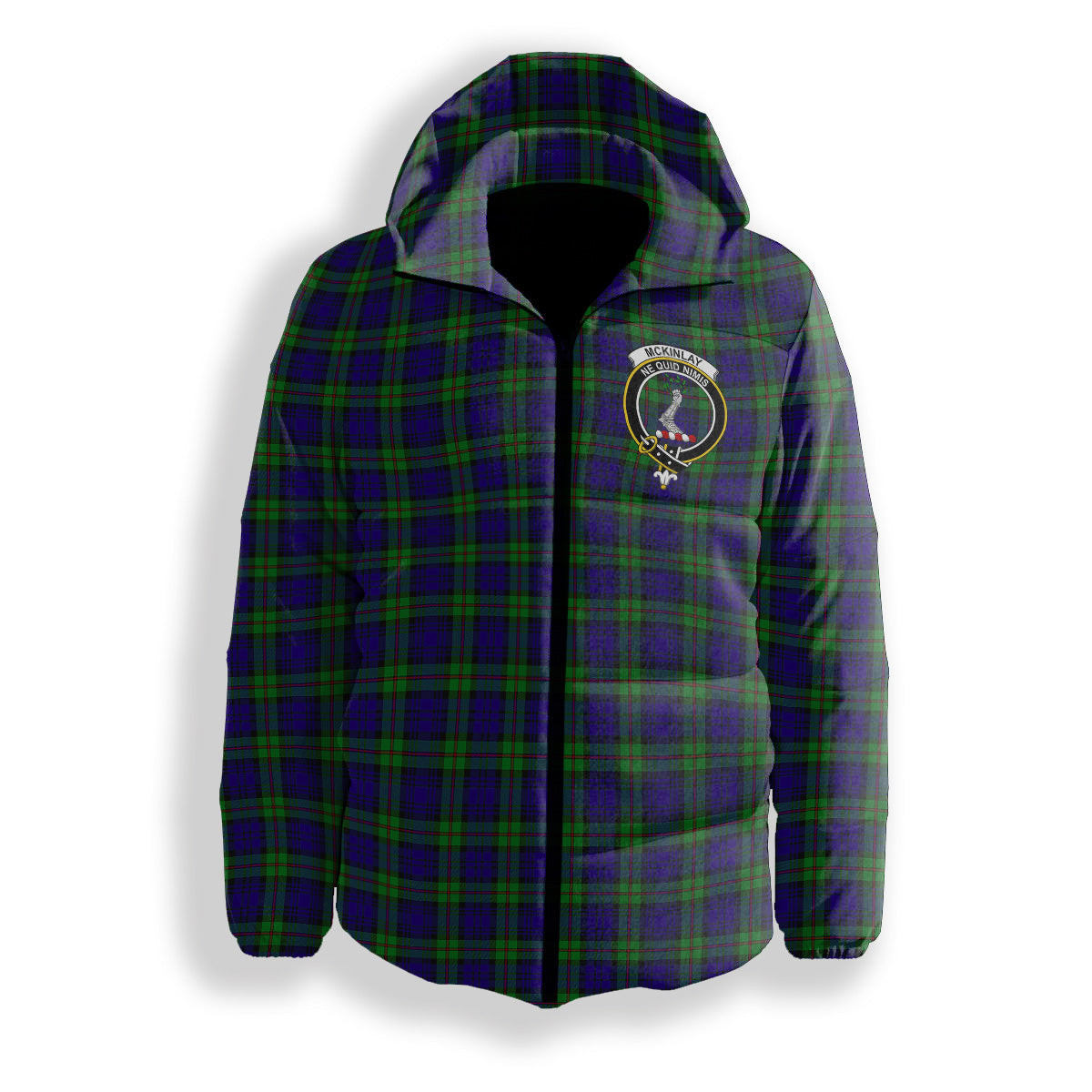 ScotsTee Shop Scottish McKinlay Modern Crest Tartan Down Jacket Winter White Duck Down Plaid