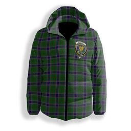 ScotsTee Shop Scottish Sinclair Green Crest Tartan Down Jacket Winter White Duck Down Plaid