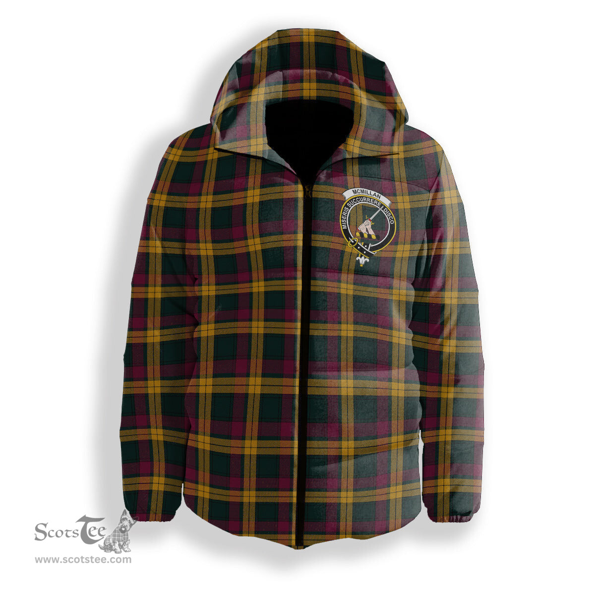 ScotsTee Shop Scottish McMillan Modern Crest Tartan Down Jacket Winter White Duck Down Plaid