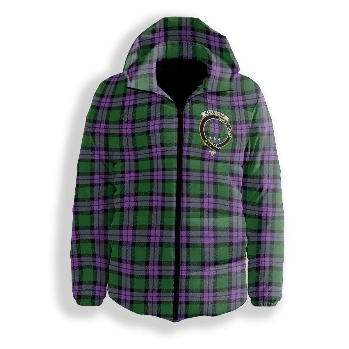 ScotsTee Shop Scottish McArthur of Milton Ancient Crest Tartan Down Jacket Winter White Duck Down Plaid