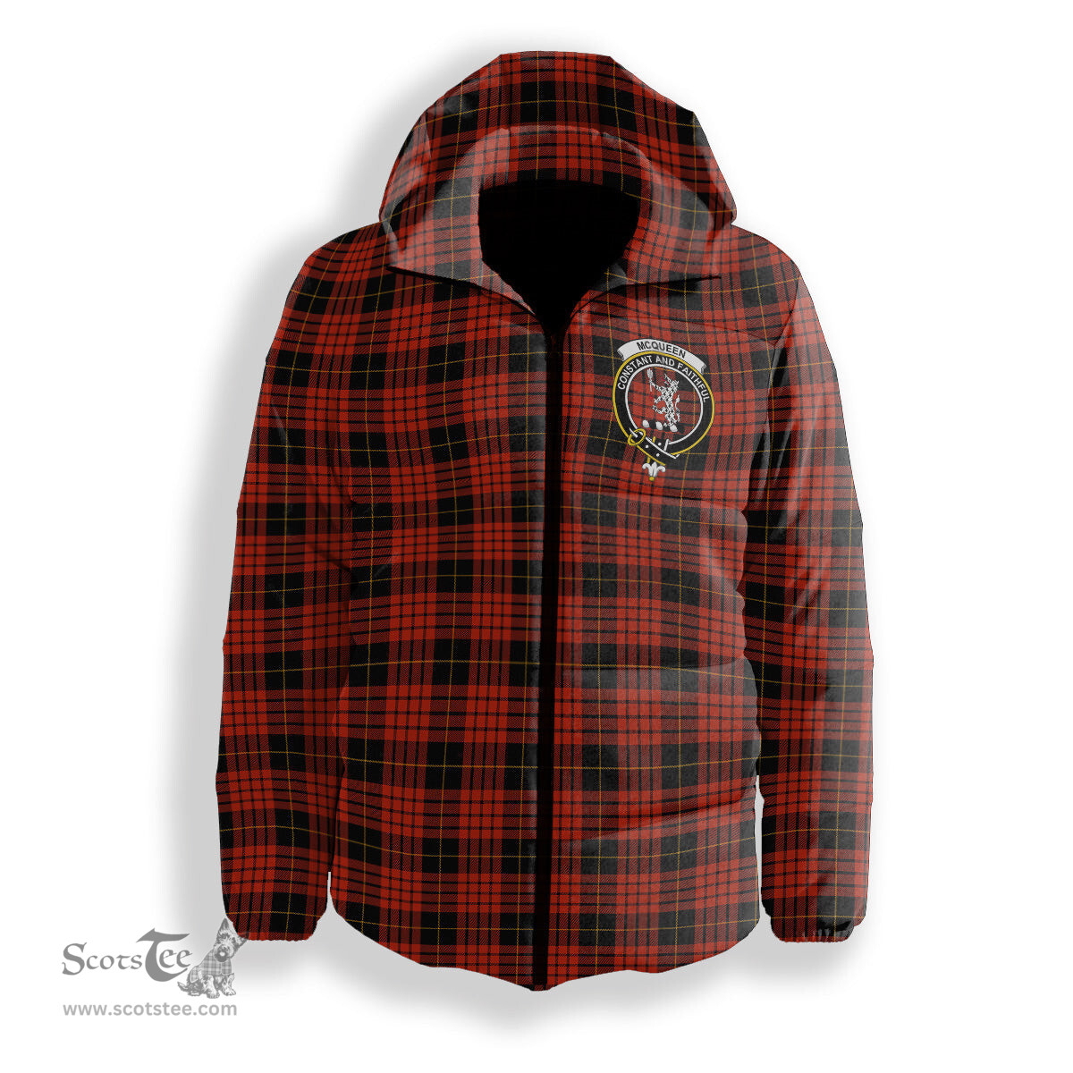 ScotsTee Shop Scottish McQueen Ancient Crest Tartan Down Jacket Winter White Duck Down Plaid