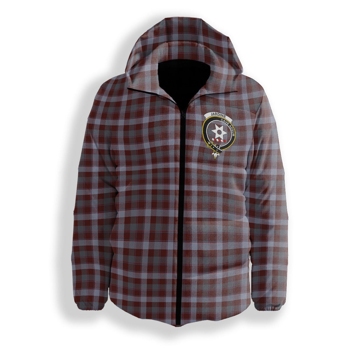 ScotsTee Shop Scottish Jardine of Castlemilk Modern Crest Tartan Down Jacket Winter White Duck Down Plaid
