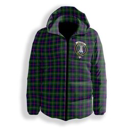 ScotsTee Shop Scottish Malcolm Modern Crest Tartan Down Jacket Winter White Duck Down Plaid