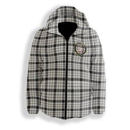 ScotsTee Shop Scottish MacFarlane Black White Ancient Crest Tartan Down Jacket Winter White Duck Down Plaid