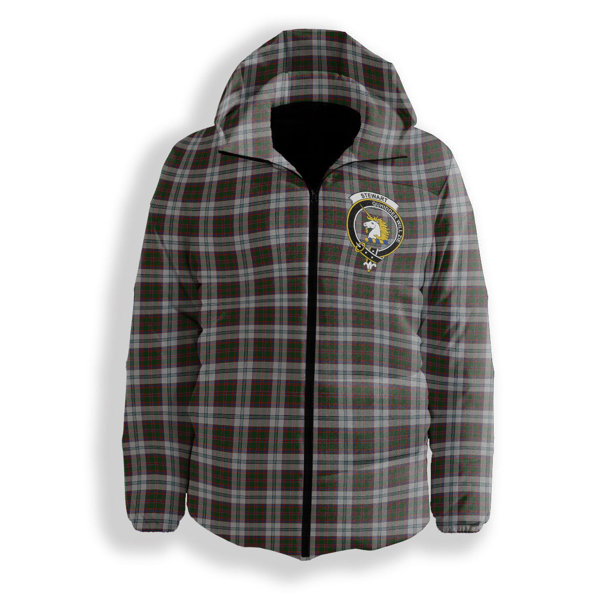 ScotsTee Shop Scottish Stewart of Appin Dress 1 Crest Tartan Down Jacket Winter White Duck Down Plaid
