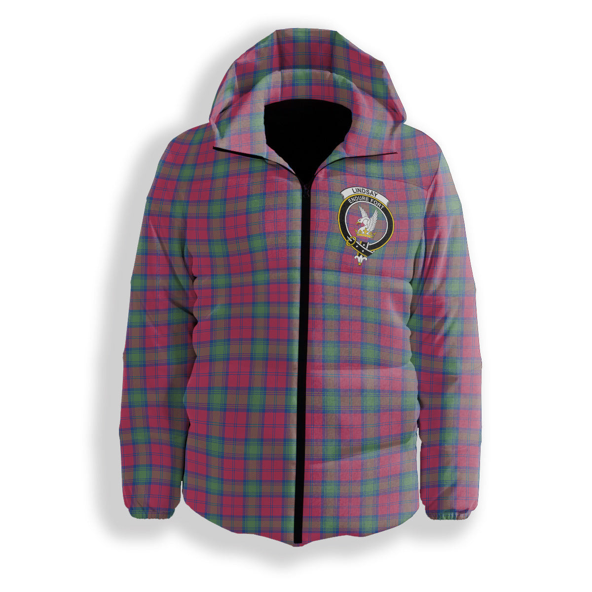 ScotsTee Shop Scottish Lindsay Ancient Crest Tartan Down Jacket Winter White Duck Down Plaid