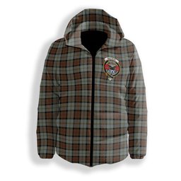 ScotsTee Shop Scottish MacLeod Of Harris Weathered Crest Tartan Down Jacket Winter White Duck Down Plaid