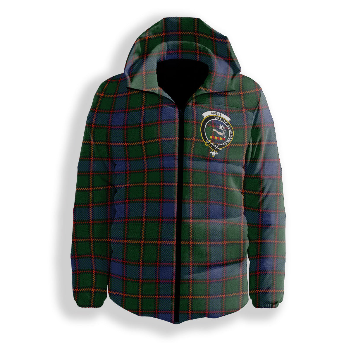 ScotsTee Shop Scottish Skene Crest Tartan Down Jacket Winter White Duck Down Plaid