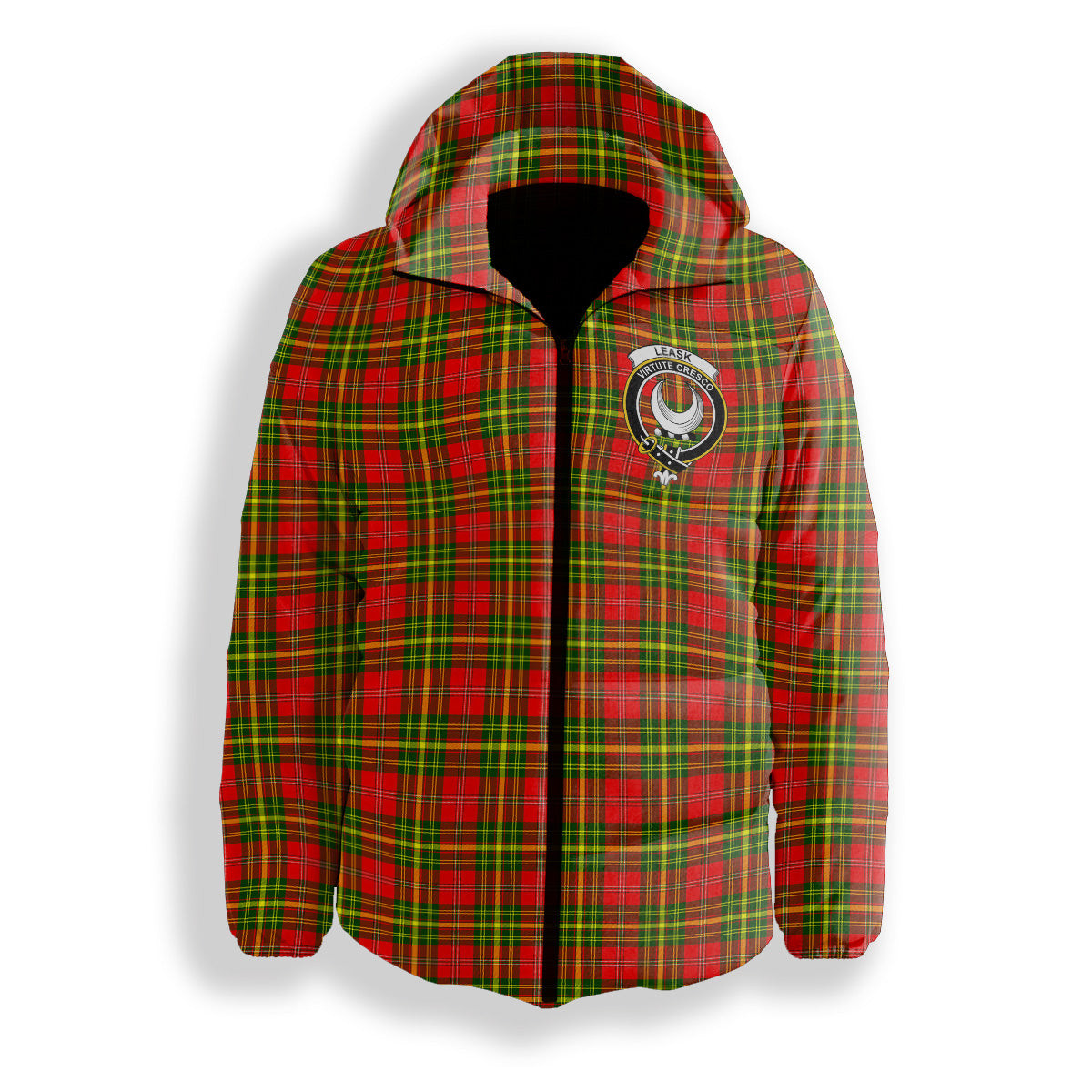 ScotsTee Shop Scottish Leask SC Crest Tartan Down Jacket Winter White Duck Down Plaid