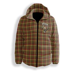 ScotsTee Shop Scottish MacMillan Old Weathered Crest Tartan Down Jacket Winter White Duck Down Plaid