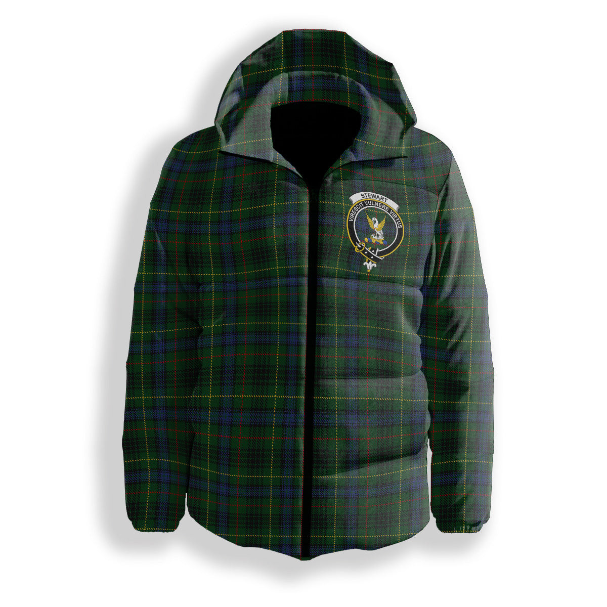 ScotsTee Shop Scottish Stewart Hunting Modern Crest Tartan Down Jacket Winter White Duck Down Plaid
