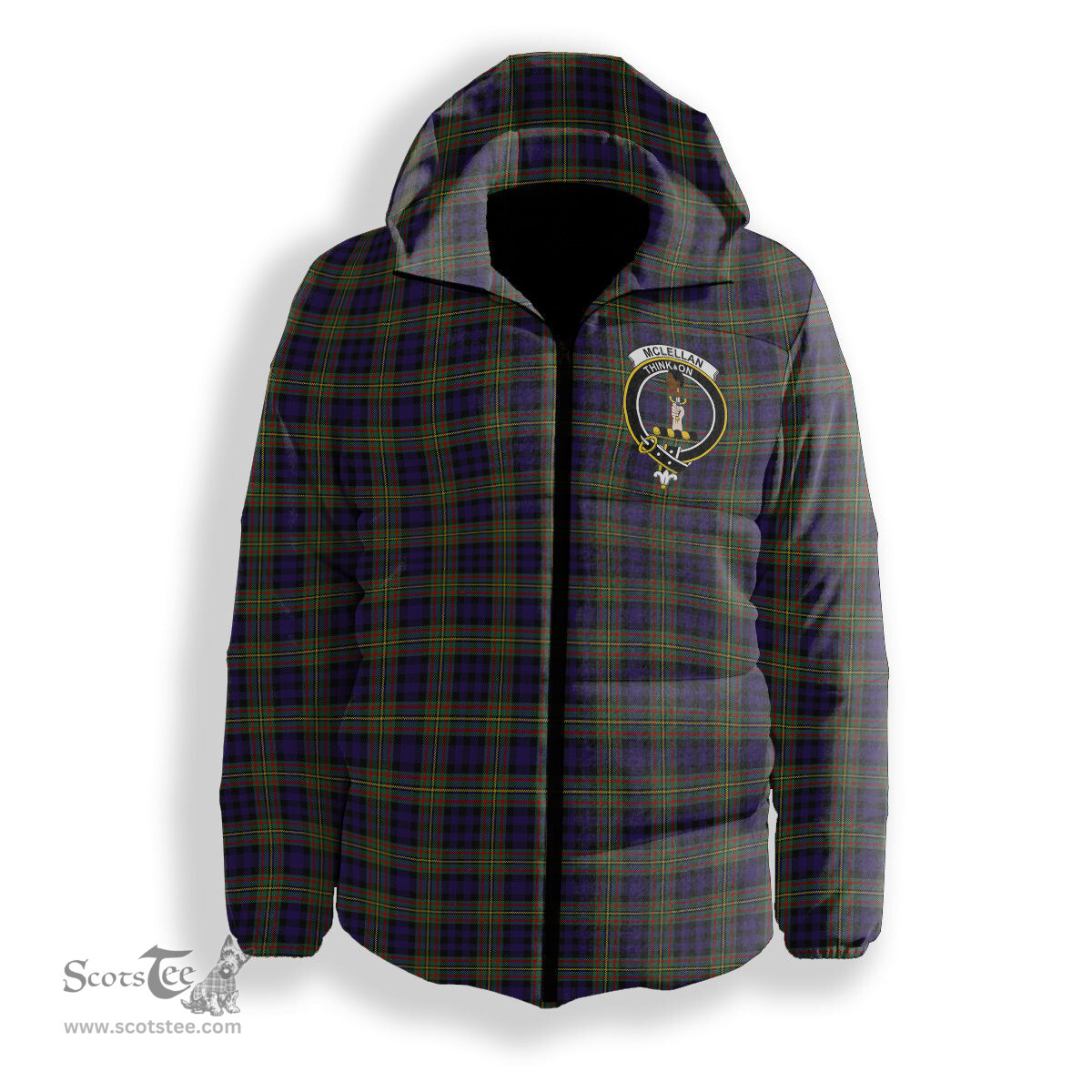 ScotsTee Shop Scottish McLellan Modern Crest Tartan Down Jacket Winter White Duck Down Plaid