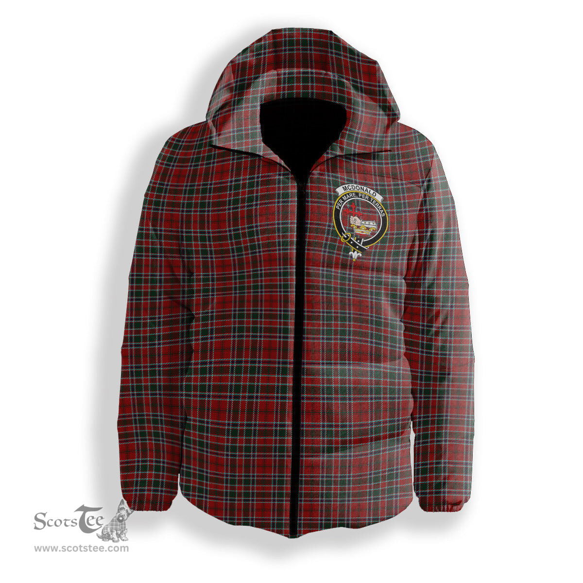 ScotsTee Shop Scottish McDonald of Lochmaddy Crest Tartan Down Jacket Winter White Duck Down Plaid