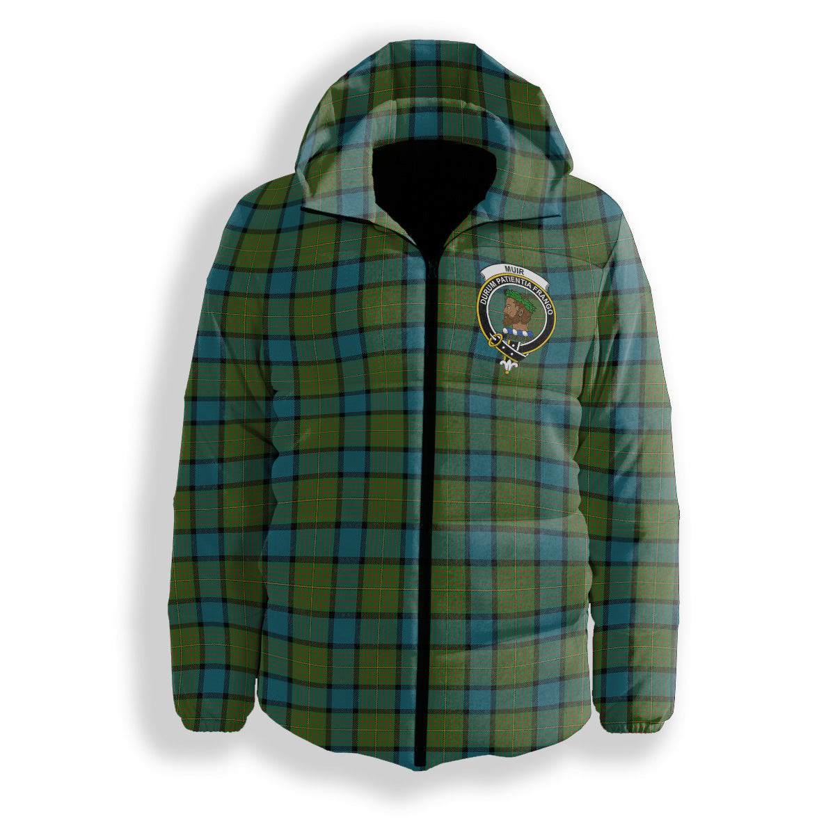 ScotsTee Shop Scottish Muir Ancient Crest Tartan Down Jacket Winter White Duck Down Plaid